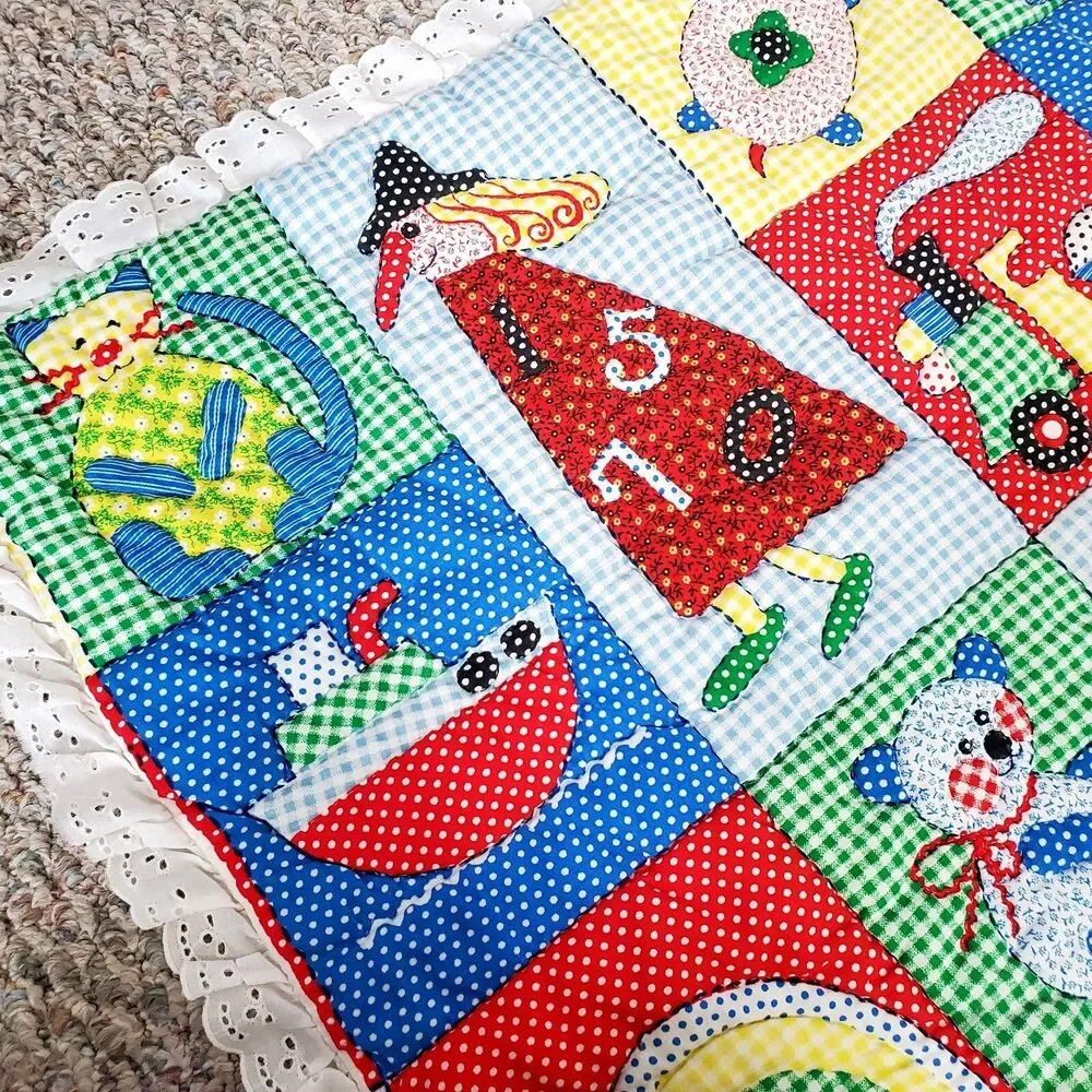 Vintage Baby Quilt Blanket 1970's Spring Mills Childrens Mixed Print 44